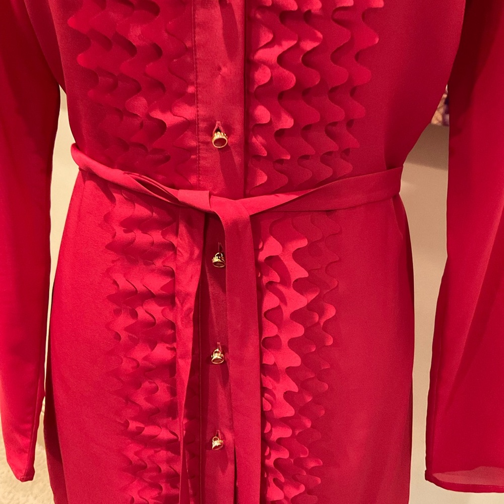 Ted Baker Red Long Sleeve Mandarin Collar Dress - Picture 2 of 8